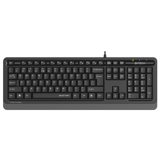 A4Tech FK10Q Sleek Multimedia Keyboard, QuietKey Technology, 12 FN HotKeys, Waterproof Design, Black