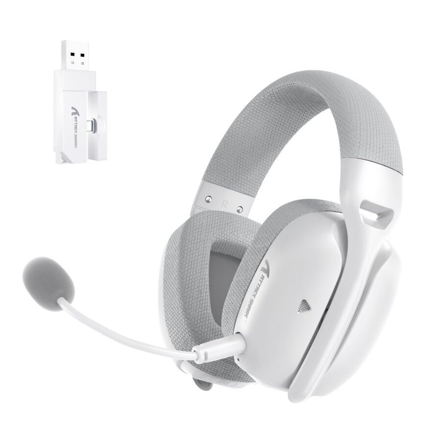 ATTACK SHARK L80 PRO Wireless Gaming Headset, 20ms Low Latency, Dual Microphone System, 40mm Speaker Drivers, Bluetooth 5.3 2.4GHz and Wired, 300mAh Battery, White
