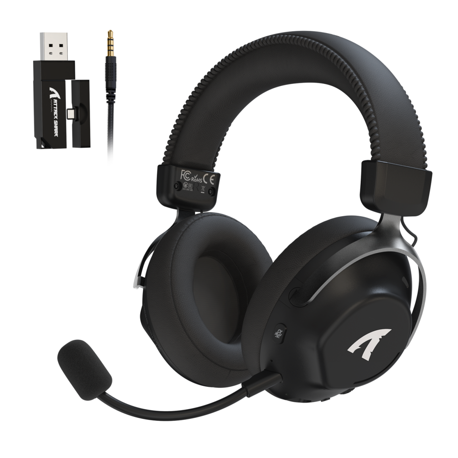ATTACK SHARK L50 PRO Tri-Mode Wireless Gaming Headset, Virtual 7.1 Surround Sound, 53mm Drivers, Customizable EQ Modes, 1100mAh Battery, Detachable Noise-Cancelling Mic, Black