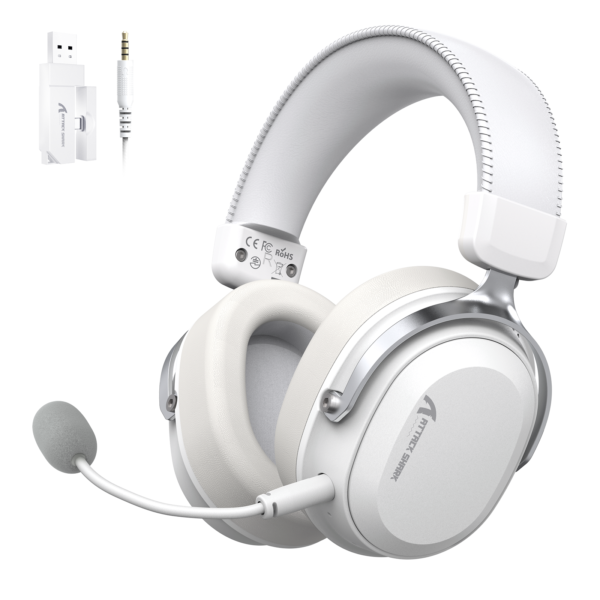 ATTACK SHARK L30 PRO Wireless Gaming Headset, Tri-Mode Connectivity 2.4GHz Bluetooth 3.5mm AUX, 7.1 Surround Sound, 50mm Drivers, 20ms Low Latency, 1100mAh Battery, White