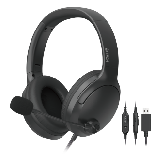 A4Tech FH280U Conference Headset, DSP Stereo Sound, Noise Cancelling, 40mm Speaker Unit, 10mm Rotating Microphone, Inline Remote Control, Black