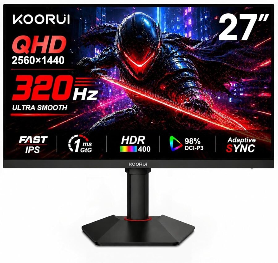 KOORUI G2721E Gaming Monitor, 27" QHD 2560x1440 Fast IPS, 320Hz 1ms, HDR400, 98% DCI-P3