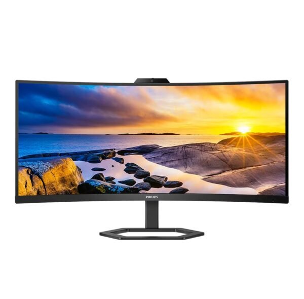 Philips 34E1C5600HE Curved Monitor, 34" UltraWide QHD, 100Hz, Built-in Windows Hello Webcam, Noise Canceling Mic, USB-C Docking, Stereo Speakers, Black