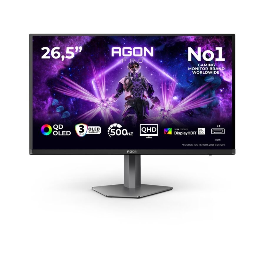 AOC AG276QKD2 26.5 Inch WQHD Monitor 500Hz QD-OLED 0.03ms GtG Adaptive Sync HDR500 TrueBlack Black