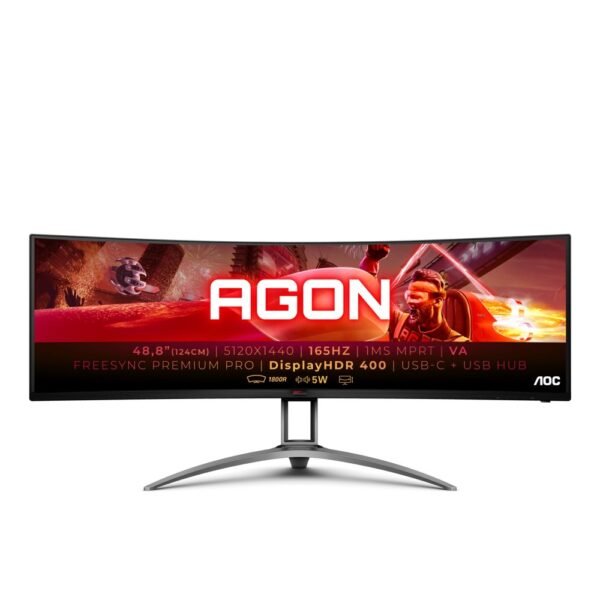AOC Agon AG493UCX2 Curved Gaming Monitor, 49" 5120x1440 DQHD VA 165Hz 1ms MPRT, DisplayHDR 400, AMD FreeSync Premium Pro, USB-C, KVM Switch