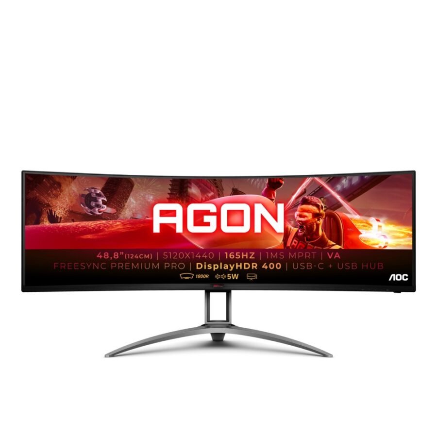 AOC Agon AG493UCX2 Curved Gaming Monitor, 49" 5120x1440 DQHD VA 165Hz 1ms MPRT, DisplayHDR 400, AMD FreeSync Premium Pro, USB-C, KVM Switch