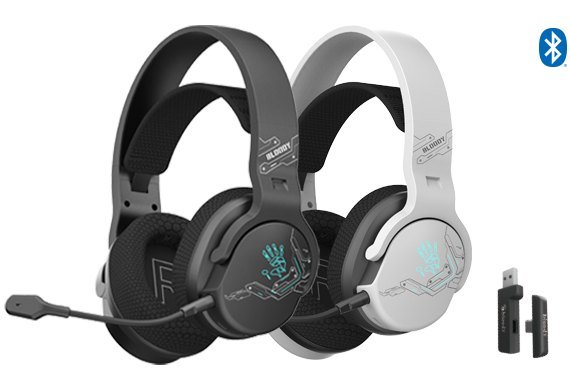 Bloody GR370 Gaming Wireless Headset, 2.4G + BT 5.3, 50mm Drivers, 45H Playtime, 7-Color Backlit, Sports Black