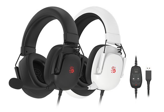Bloody G585 Gaming Headset, 7.1 Virtual Surround Sound, 50mm Speaker Unit, Detachable Noise Cancelling Single-Directional Mic, USB Plug, White