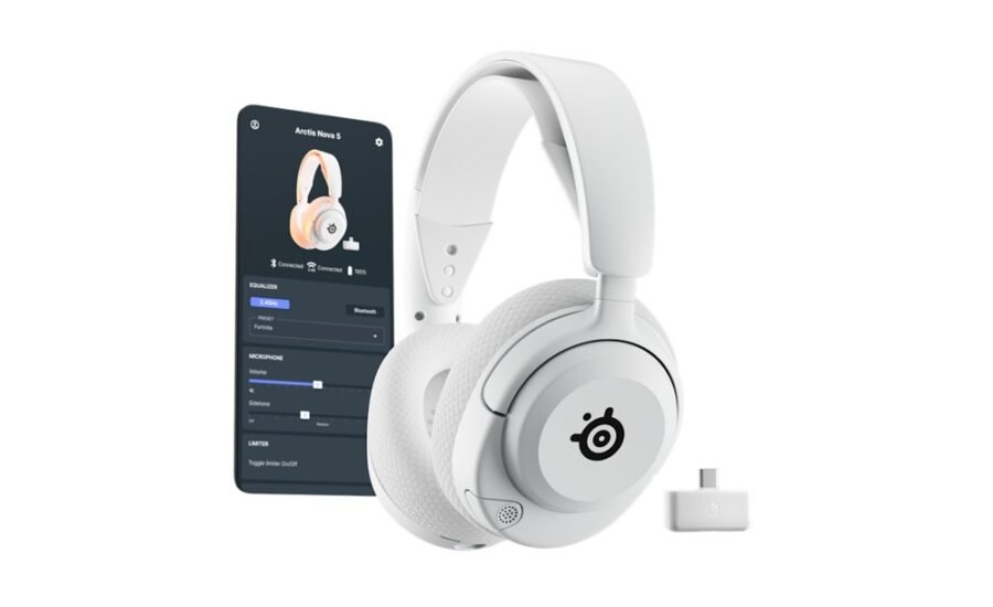 SteelSeries Arctis Nova 5 Multi-System Wireless Gaming Headset, Neodymium Magnetic Drivers, 100 Plus Audio Presets, 60HR Battery, 2.4GHz or Bluetooth 5.3, Gen2.X Mic, White, 61671