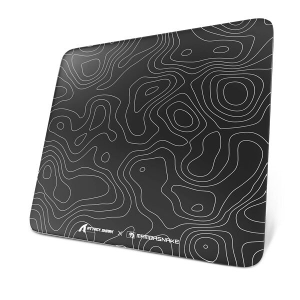 Attack Shark CM05 Contour Glass Gaming Mousepad, Nano-Micro-Etched Texture, Smooth Glass Surface, High Accuracy Fast-Moving, Anti-Scratch, PU Leather Non-Slip Base, 450x400mm, Black Contour