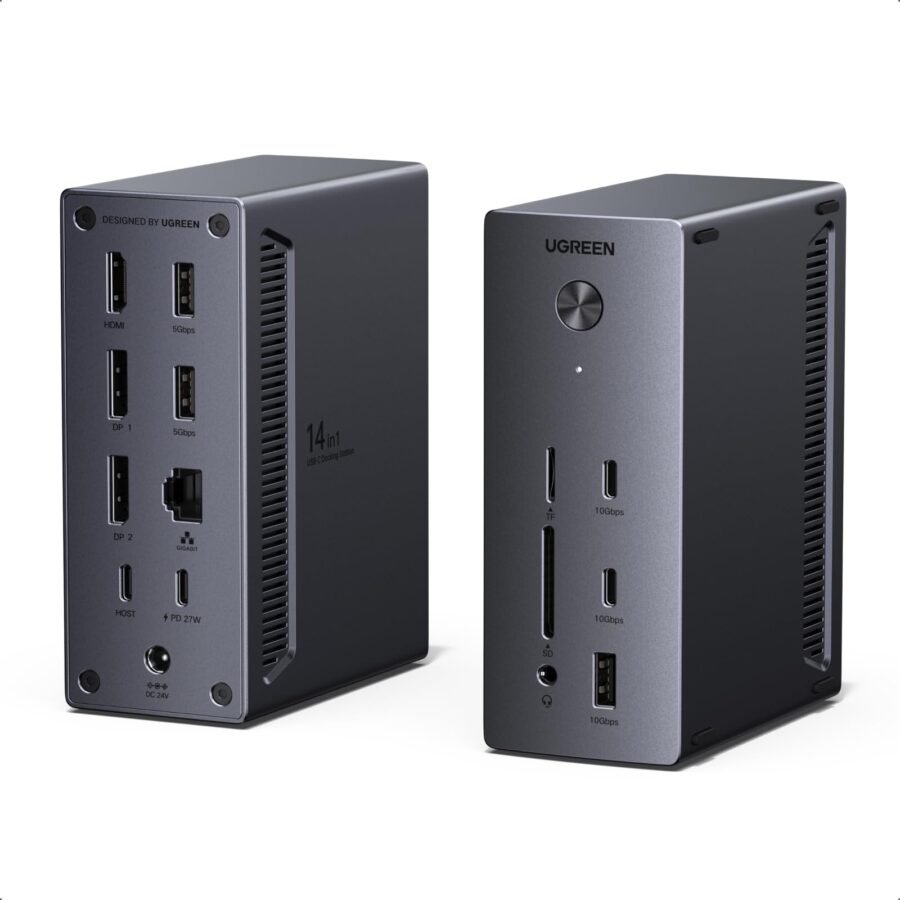 Ugreen Revodok Pro 14-in-1 USB-C Docking Station, Triple 4K Display 2x DisplayPort and 1x HDMI, 100W USB-C Power Delivery, 10Gbps USB-C and USB-A, Gigabit Ethernet, 170MB/s SD and microSD, 3.5mm Audio, 85489