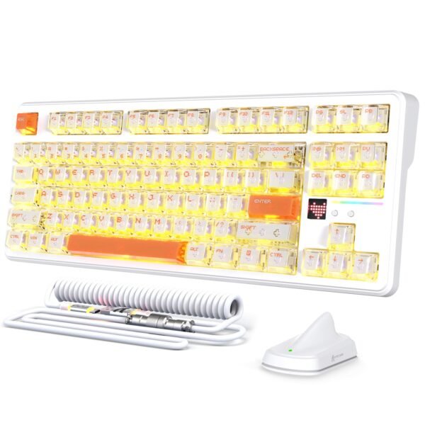 ATTACK SHARK X87 Ultra Wireless Mechanical Keyboard With 8K Wireless Receiver, 8000Hz Polling Rate, 10000mAh Battery Up to 5000 Hours, Dot-Matrix Screen, Hot-Swappable, Iced Orange