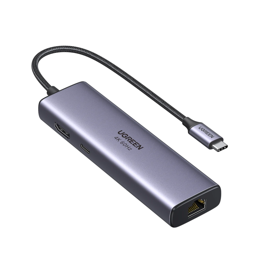 UGREEN Revodok 7 in 1 USB-C Hub Gigabit Ethernet Adapter 4K at 60Hz HDMI 100W PD 2x USB-A 3.0 SD and TF Card Reader 60515