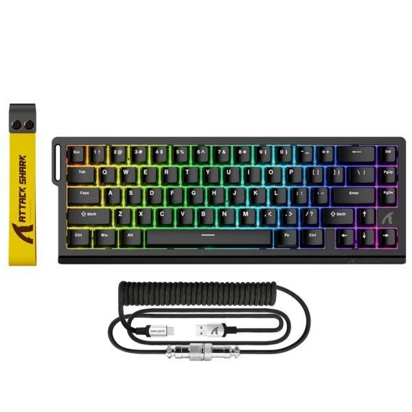 ATTACK SHARK X68 HE Rapid Trigger Keyboard, 60% Wired, Magnetic Switch, 0.01mm RT Accuracy, 8000Hz Polling Rate, Adjustable Actuation 0.1-3.4mm, RGB, Black Contours