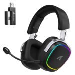 ATTACK SHARK G800 Wireless RGB Gaming Headset, 7.1 Surround Sound, 50mm Drivers, 2.4GHz Bluetooth Wired, Black