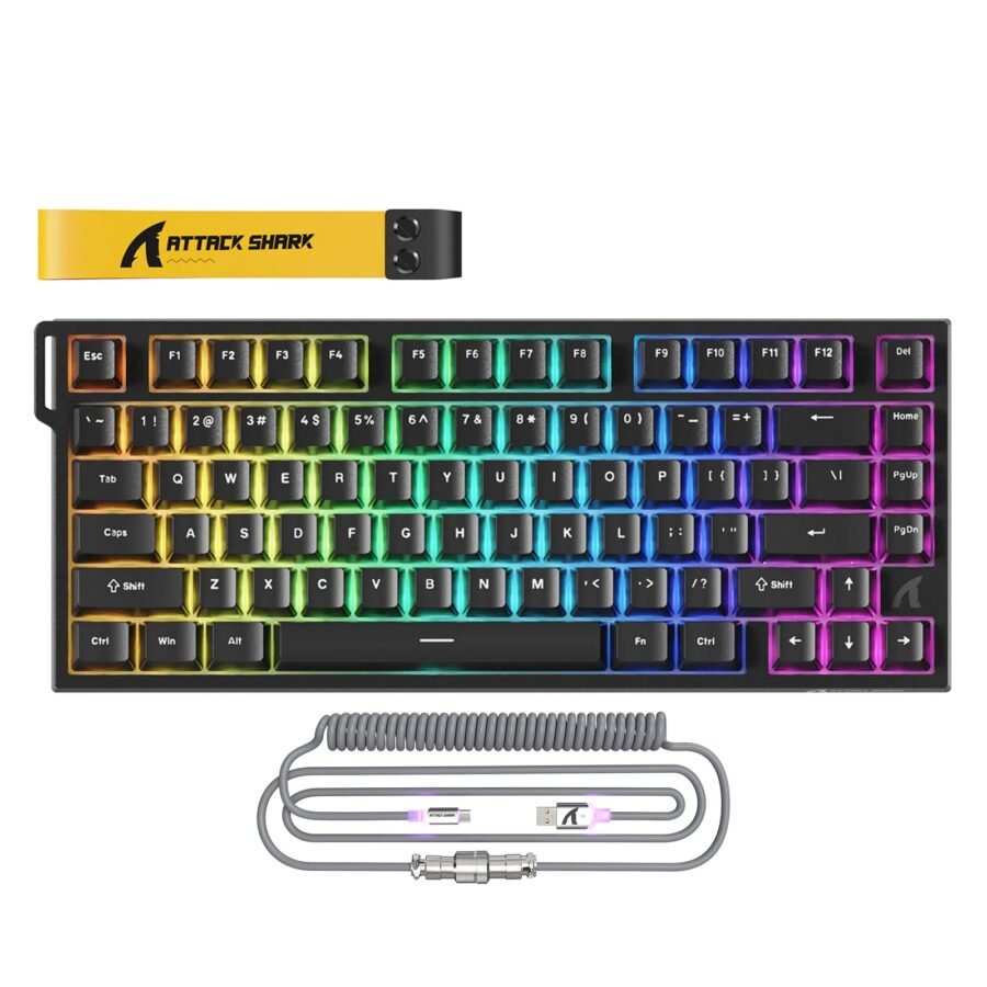 Attack Shark R82 HE Rapid Trigger Wired Mechanical Gaming Keyboard, 8K Polling, 0.005mm RT Accuracy, 256K Scan Rate, 5 Layer Sound Damped, Black