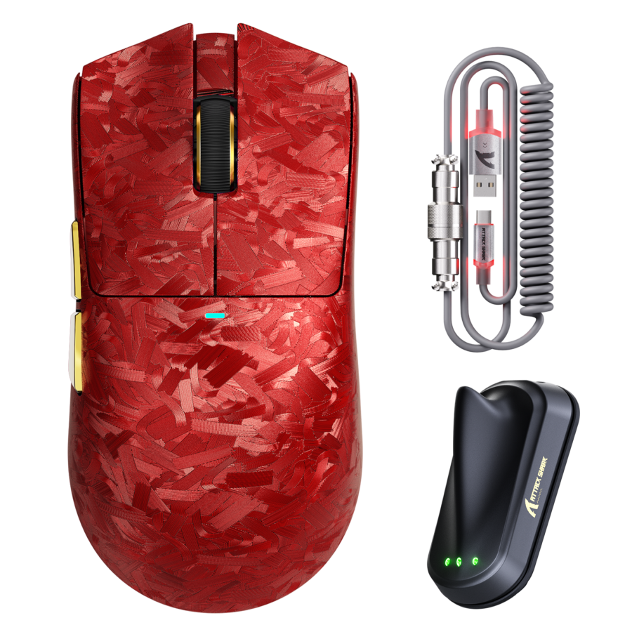 Attack Shark X11 Ultra 8K Carbon Fiber Wireless Gaming Mouse, Nordic 54L15 MCU, PAW3950MAX Sensor, 42000 DPI, Tri-Mode BT/2.4Ghz/Wired, Dual 8000Hz Polling Rate, 63g Superlight, Red