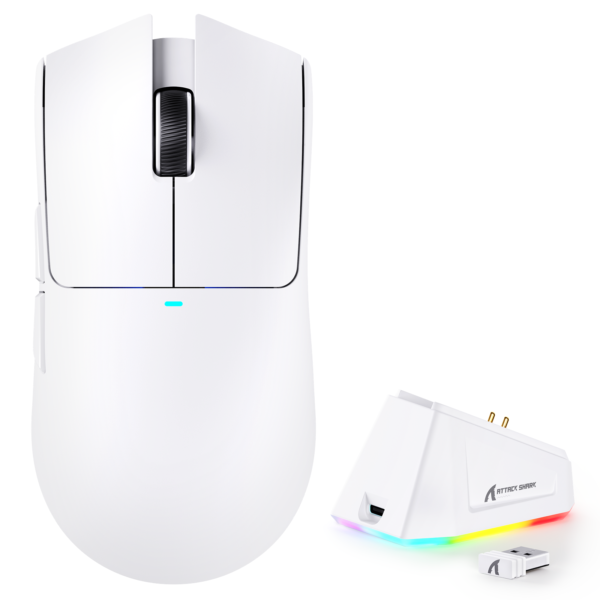 ATTACK SHARK X11 Wireless Gaming Mouse, PixArt PAW3311 Sensor, Tri-Mode BT/2.4G/Wired, 63g Ultra-Light, 65Hrs Battery, With Charging Dock, White