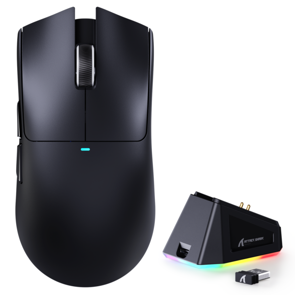 ATTACK SHARK X11 Wireless Gaming Mouse, PixArt PAW3311 Sensor, Tri-Mode BT/2.4G/Wired, 63g Ultra-Light, 65Hrs Battery, With Charging Dock, Black