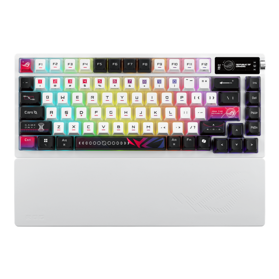 Asus Rog Azoth X Wireless Mechanical Gaming Keyboard, Tri-Mode Connectivity, Hot Swappable ROG NX V2 Snow Linear Switches, PBT Keycaps, White