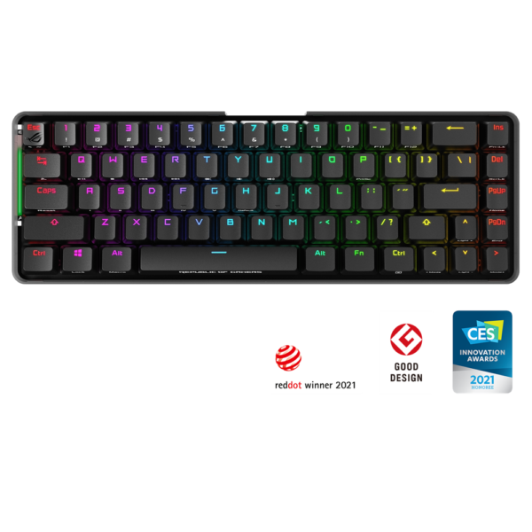 ASUS ROG Falchion NX Gaming Keyboard, 65% Wireless Mechanical, 68 Keys, Dual-Mode Wired USB and 2.4GHz RF 1ms, Per-Key RGB Aura Sync, Interactive Touch Panel, Up to 450-Hour Battery
