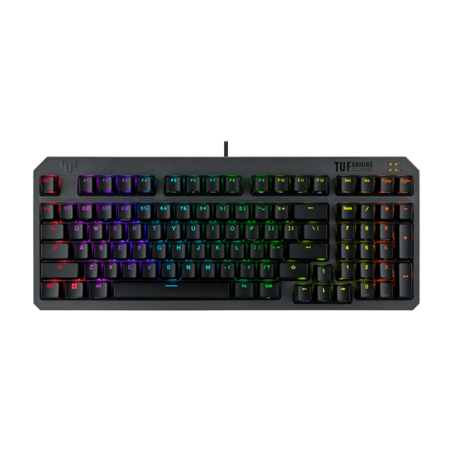 ASUS TUF Gaming K3 Gen II Keyboard, 97-Key Layout, Optical-Mechanical RGB Switches, Silicone-Gasket Mount, Dampening Foam, IP57 Waterproofing, Detachable Top Plate, Aura Sync Compatibility