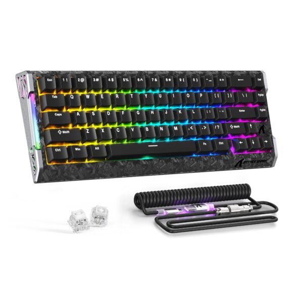 ATTACK SHARK R68 HE Carbon Fiber Rapid Trigger Keyboard, 8000Hz Polling Rate, 0.005mm RT Accuracy, 68 Keys Wired Magnetic Switch, Adjustable Actuation, Snap Tap, RGB Lighting, Black