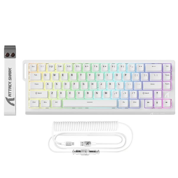 ATTACK SHARK X68 HE Rapid Trigger Keyboard, 60% Wired, Magnetic Switch, 0.01mm RT Accuracy, 8000Hz Polling Rate, Adjustable Actuation 0.1-3.4mm, RGB, White Contour