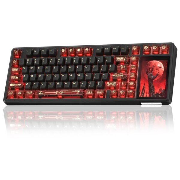 AULA L99 Wireless Mechanical Gaming Keyboard, 96% Layout 3.98" Smart Touch Screen, Tri-Mode USB-C 2.4GHz and BT5.1, 8000mAh Battery, Hot Swappable 84 Keys, Black and Red