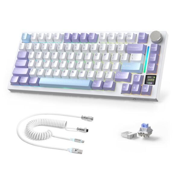 Attack Shark X820 Ultra Wireless Mechanical Keyboard, 75% Hot Swappable, BT 2.4G Wired, RGB, PBT Keycaps, Starlight White